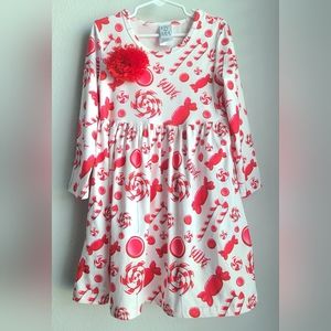 Mia Belle- Girls Candy Cane Long Sleeve Holiday Dress, Sz 4T